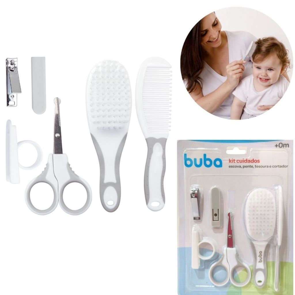 Kit Higiene Bebe Buba Escova Pente Cortador E Tesoura Kit Cuidados Buba ...