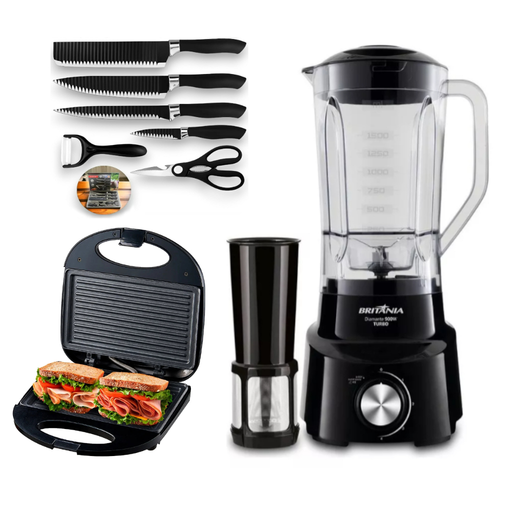 Kit Liquidificador Britania Turbo 1050W + Sanduicheira Grill 750W Preto ...