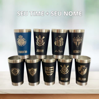 Copo Térmico Stanlei Inox Personalizado Com Seu Time e Nome Tampa e Abridor de Garrafa 473ml Gravado a Laser
