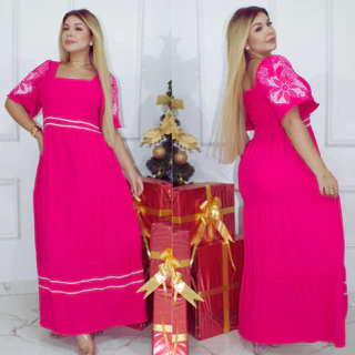 Vestido Longo Feminino luxo evangélicos plus size com Manga estampado Manga Solta Elegante forrado em Oferta na Shopee