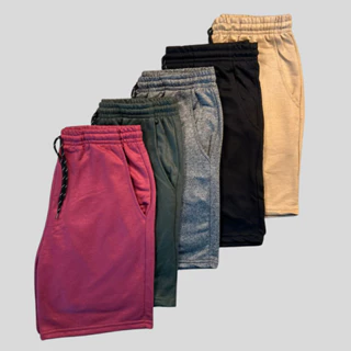 kit 5 Bermudas Moletom Masculina Treino Algodão 100% Confortável Cores Lisas e calções 2 Bolsos