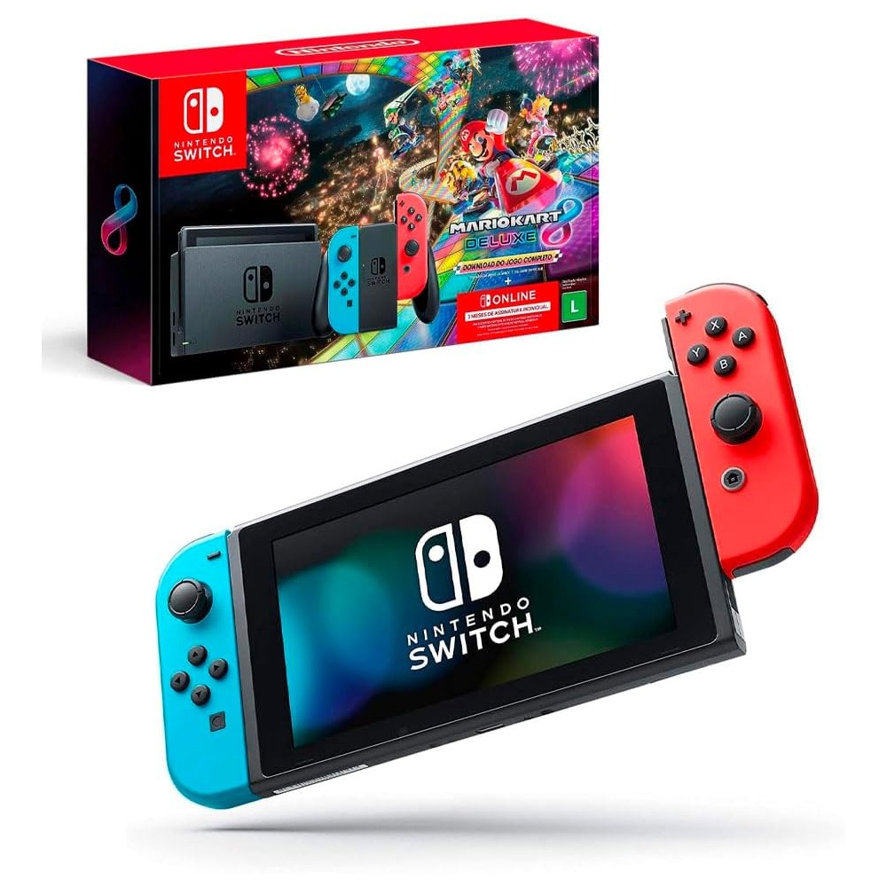 Nintendo Switch 本体 + Mario Kart 8 Deluxe Nintendo Switch 32GB Mario Kart 8 Deluxe cor Vermelho Néon Azul