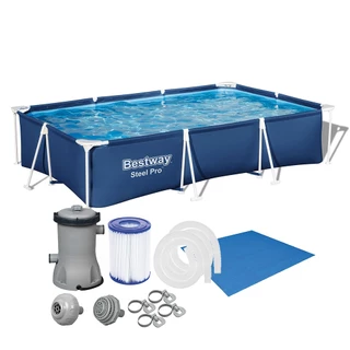 Piscina Estrutural 3300 Litros Retangular Azul + Bomba Filtrante + Forro Bestway