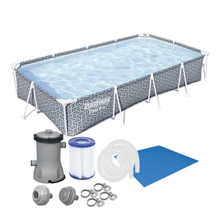 Piscina Estrutural Retangular 4000 Litros Geometric + Bomba Filtrante + Forro Bestway
