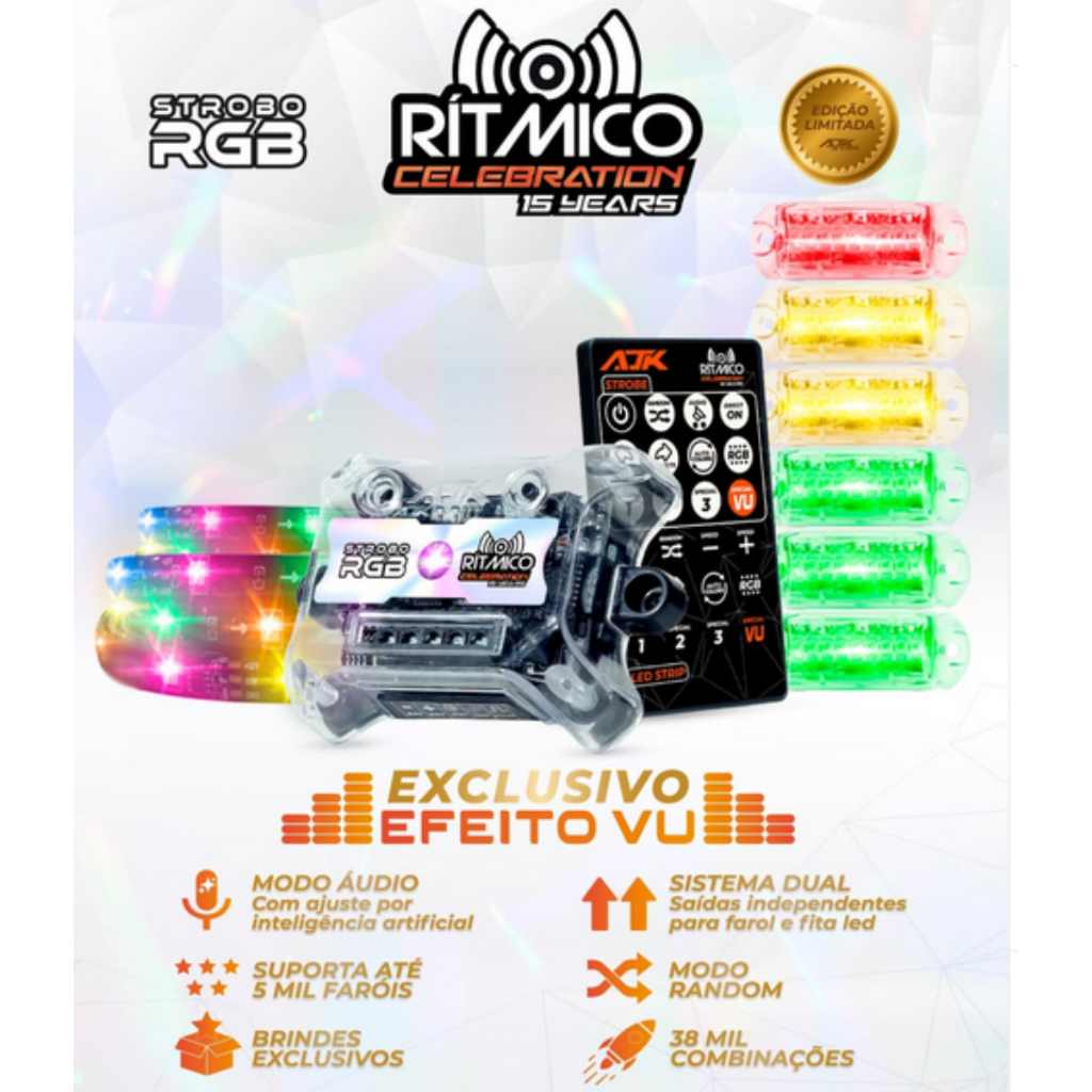 Kit Strobo Celebration Ajk 6 Faróis 3w Rítmico + Fita Led Vu