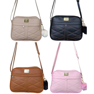Bolsa Feminina Alça Transversal Pequena Moda Blogueira C/ Chaveiro Pompom