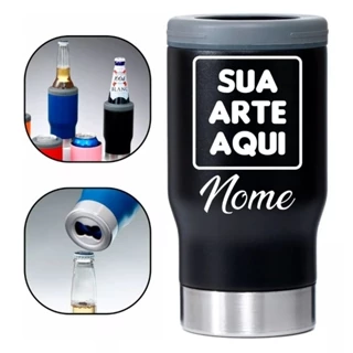 Copo Térmico 6 em 1 Personalizado 420ml Porta Lata Barrigudinha Long Neck c/ Abridor Inox