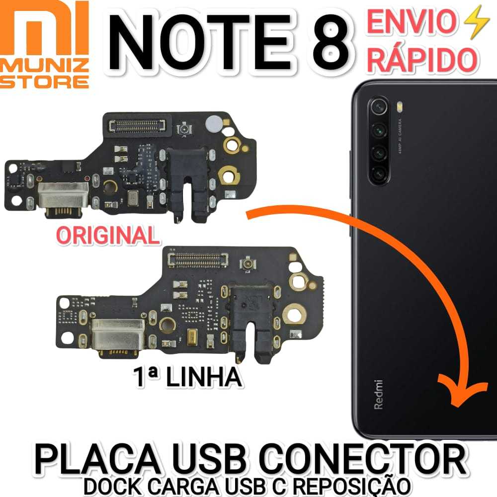 Conector Redmi Note 8 Normal Placa USB Primeira Linha Dock Carga De ...
