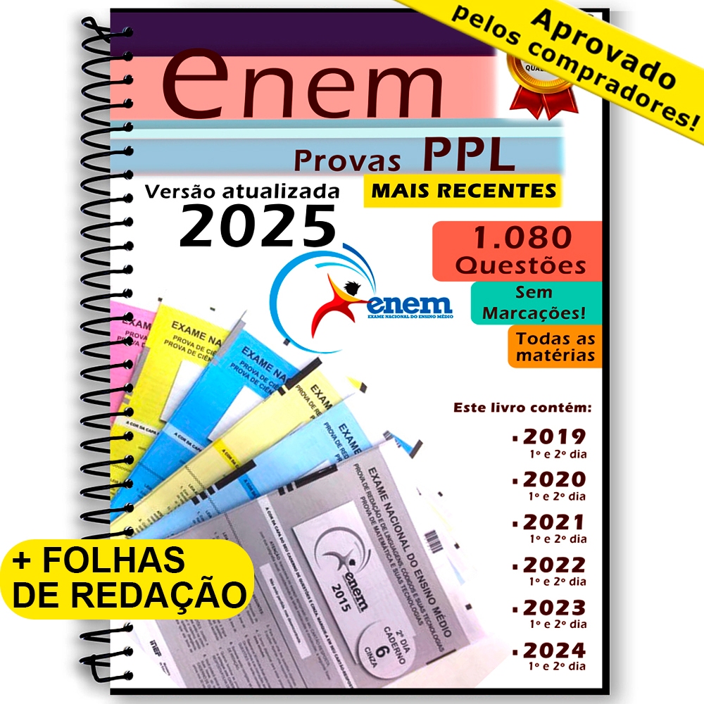 Enem PPL 2025 provas anteriores 2019 até 2024 + gabarito Shopee Brasil