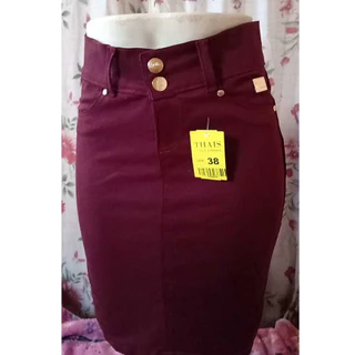 Saia Jeans secretária midi cor VINHO