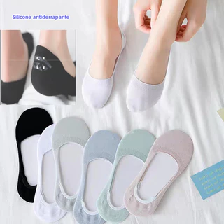 Kit 12 pares de meias femininas de algodão invisíveis antiderrapantes de silicone 34-38