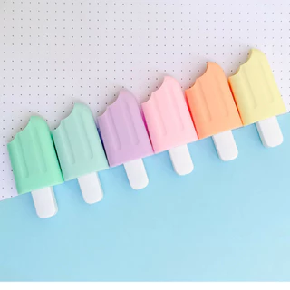 Marca Textos Picolé ou Sorvete Kit 6 Cores Papelaria Fofa Kawaii
