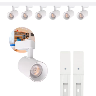Kit Trilho Eletrificado 2m Branco + 6 Spots Led 10w Branco Quente
