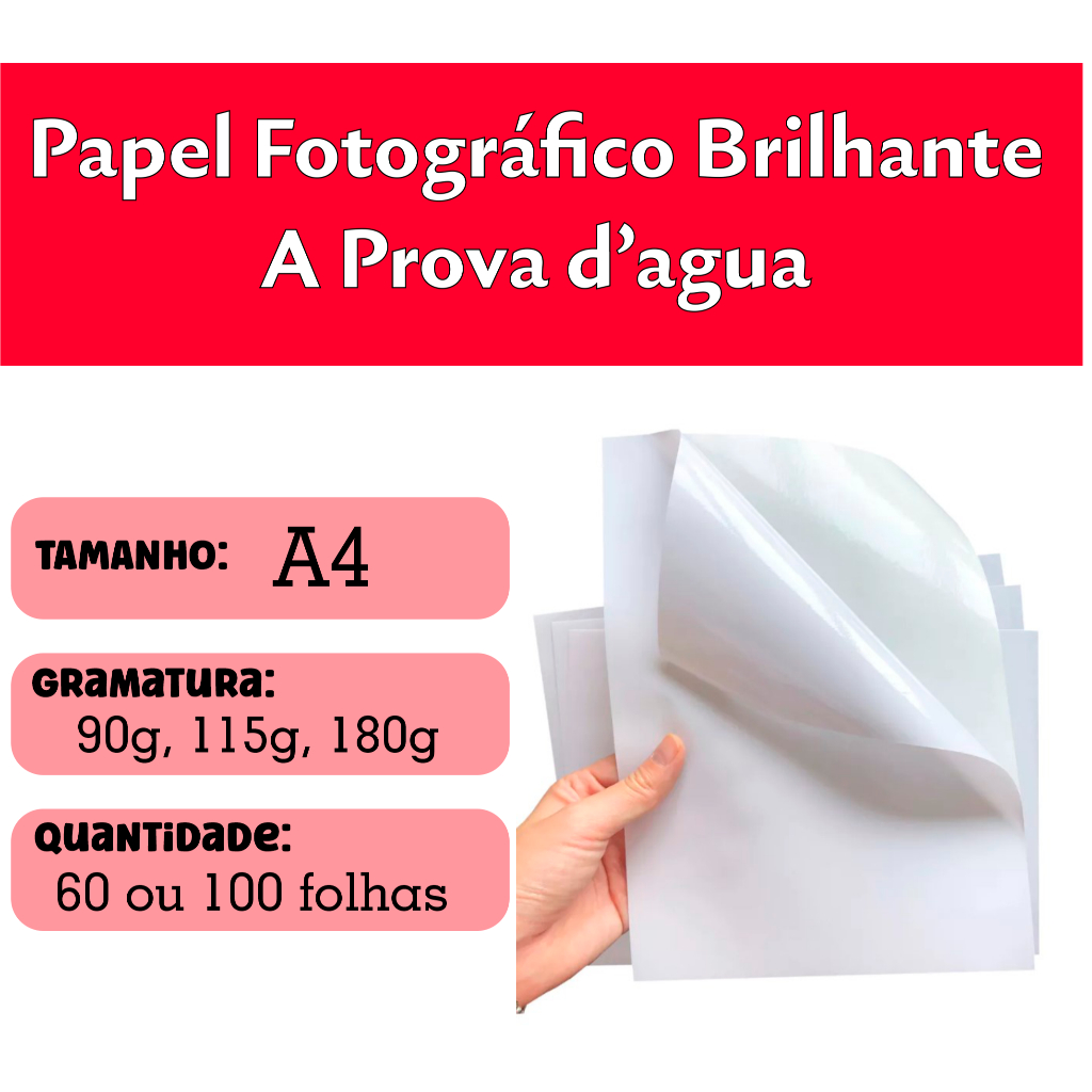 Papel Fotográfico ADESIVO A PROVA D'AGUA - A4 Brilhante Glossy Alta ...
