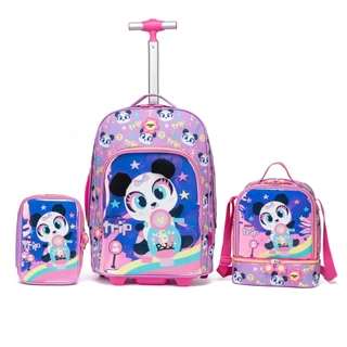 Kit Mochila Infantil de Rodinha Estojo Lancheira Menina Escolar