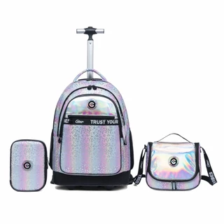 Kit Mochila Infantil de Rodinha Espaçosa Menina Juvenil Estojo Lancheira Escolar