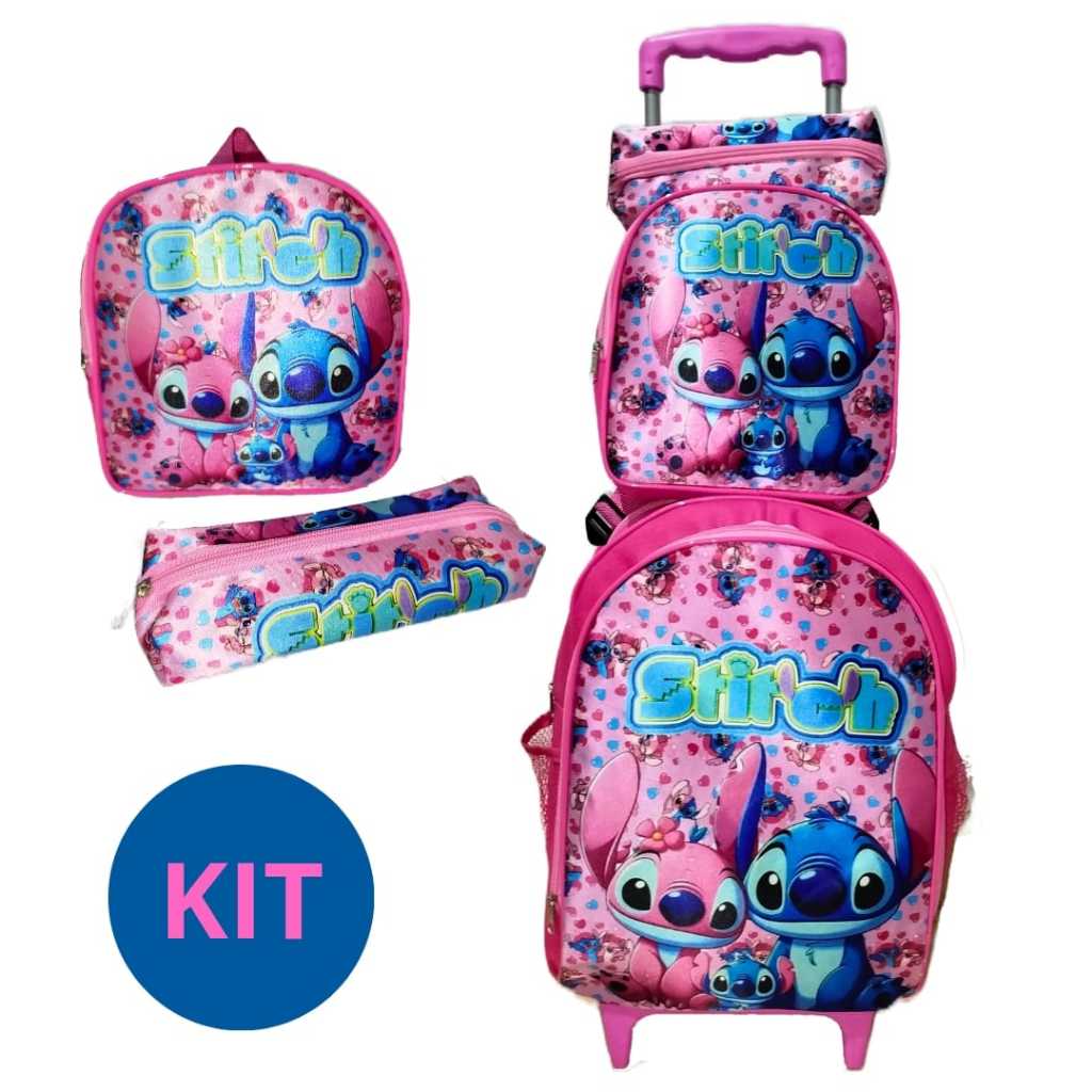 MOCHILA INFANTIL STITCH GRANDE RODINHA KIT COM LANCHEIRA+ESTOJO ...