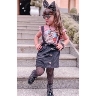 Salopete/Saia Infantil Menina Blogueira Bengaline 3 Cores Do 02 Ao 08/10