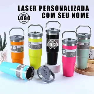 Personalizada Nome Garrafa Copo Térmico Em Aço Inox Com Tampa Alça e Bico para Carro 890ml+NOME+LOGO