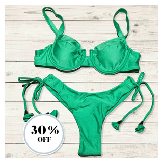 Biquíni Feminino Retro Meia Taça com Aro Calcinha Fio Duplo com bojo removível 5 cores Praia Verão 2024