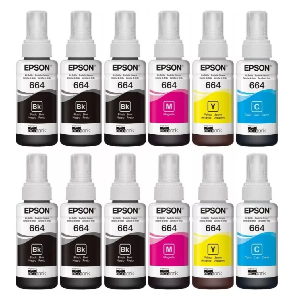 Kit 12 Refil De Tinta T664 Para Epson L375 L395 L396 Original B Y C M ...