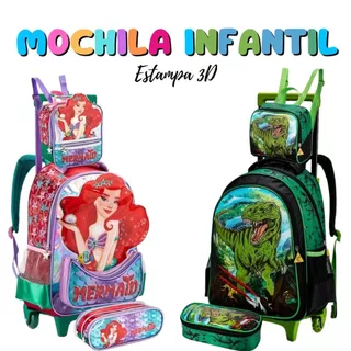 Kit Mochila Infantil 2 em 1 Com Carrinho Removível Menino e Menina Aleatória Prática Grande