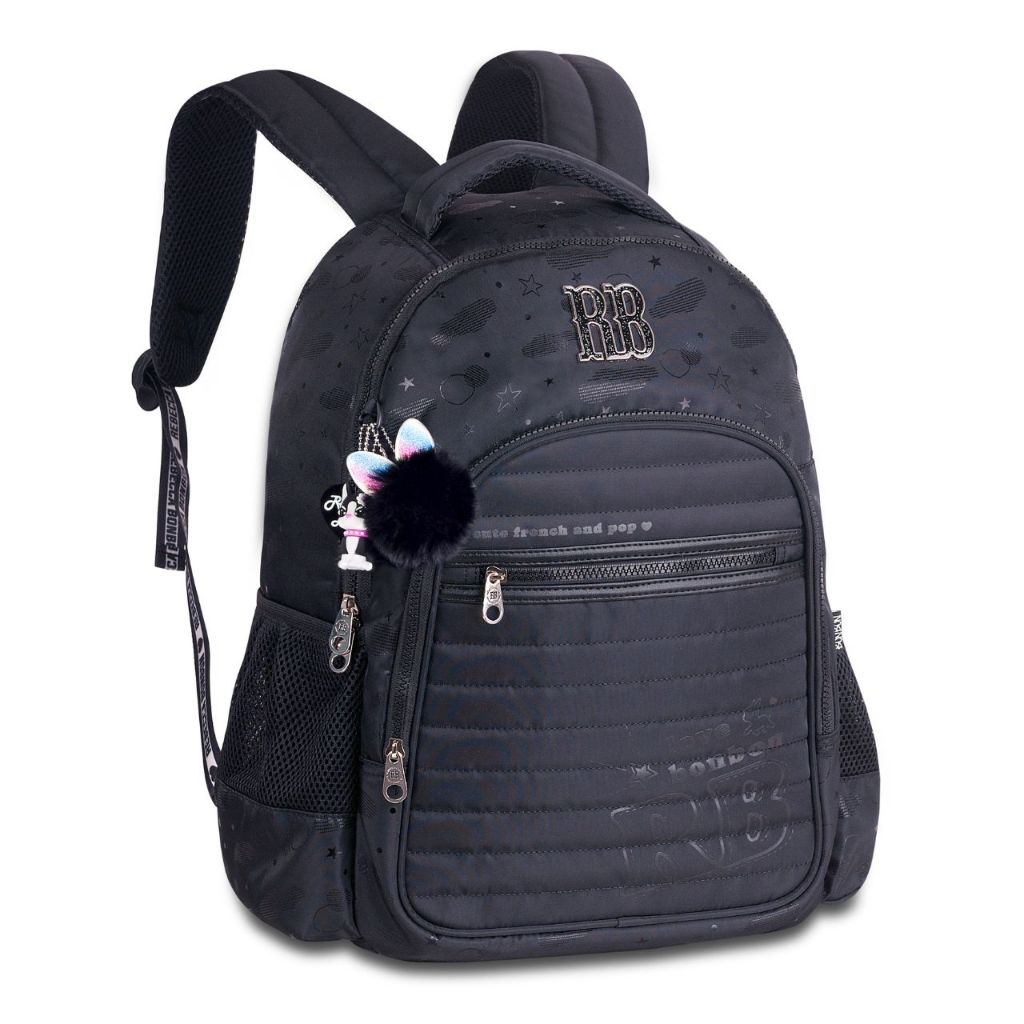 Mochila Costas Rebecca Bonbon Preta Preto RB Holográfico Menina Escola ...