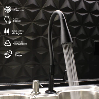 Torneira Gourmet Cozinha Mesa Bancada Pia Flexível Preta Abs