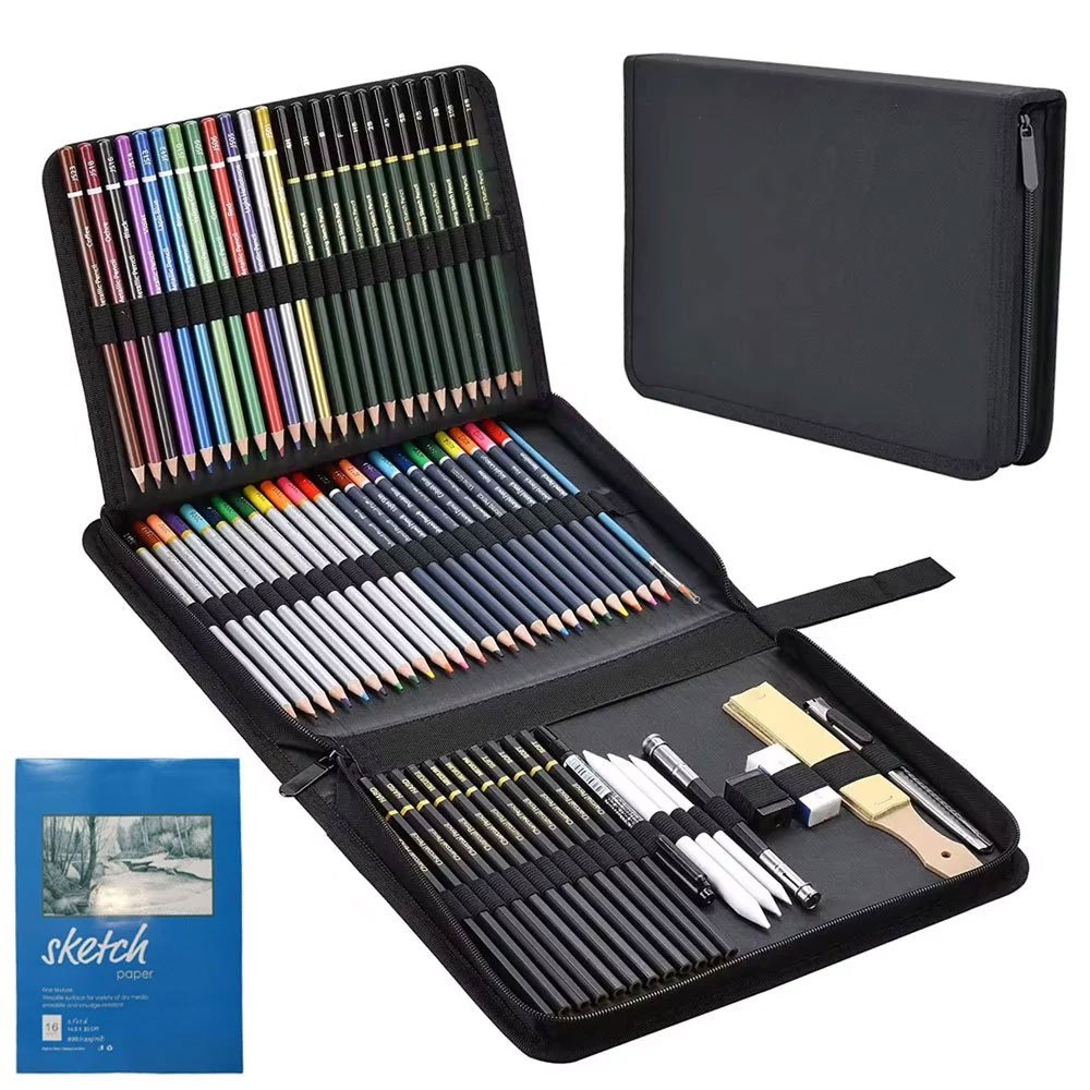 Estojo 72 Peças Lápis De Desenho Arte Profissional Pintura