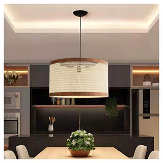 Pendente Luminária Tela Palha Indiana Retrô Decorativa Sala De Estar Jantar Cozinha Lustre Ratan