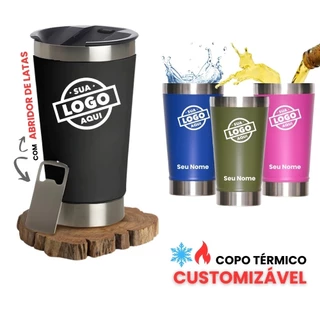 Copo Térmico Personalizado Tampa Abridor 473ml Cerveja Café Inox Gelada Quente Temas / Times Futebol - Anime - Religioso