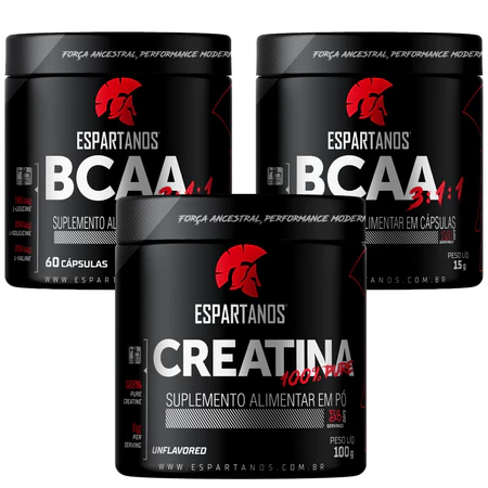 Kit Hipertrofia 2x Bcaa 3 1 1 Creatina Monohidratada 100 Pura Espartanos Nutrition