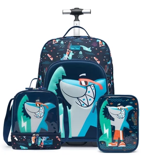 Kit Mochila de Carrinho Menino + Estojo + Lancheira Escolar