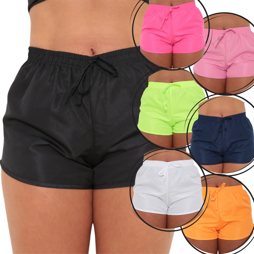 Shorts Colorido Tactel Saída de Praia Feminino Academia Costura ...