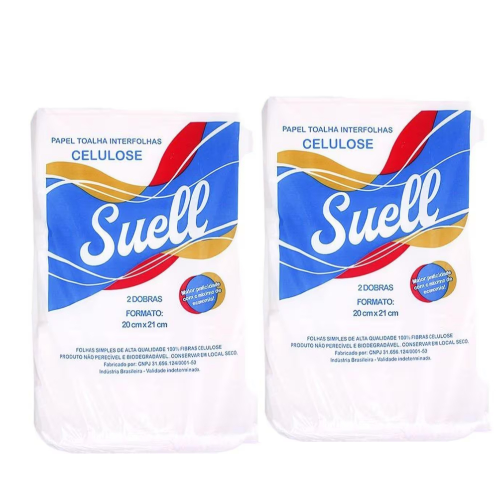 2 Papel Tolha 100% Celulose Virgem Suell com 1000un | Shopee Brasil