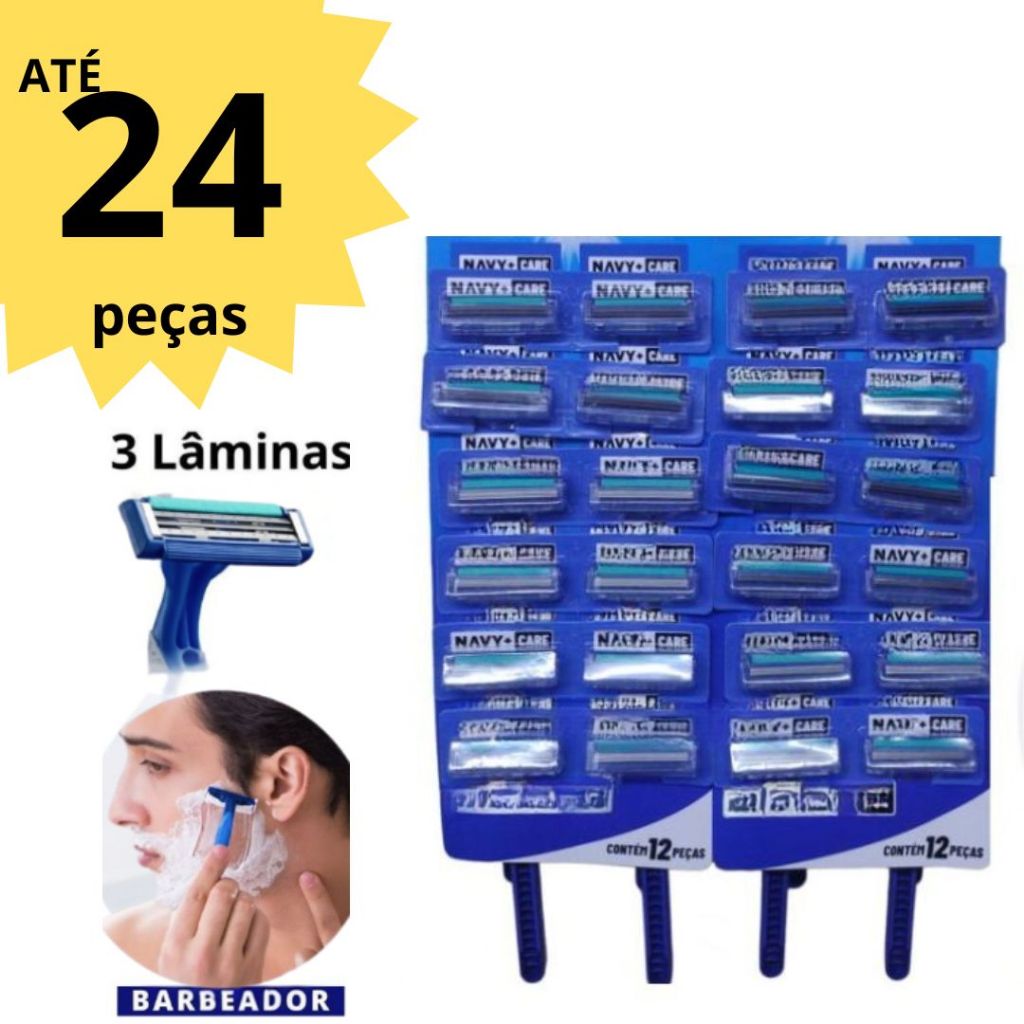 Kit até 24 Gilete Presto Barba 3 Lâminas Profissional Aparelho Barbear ...