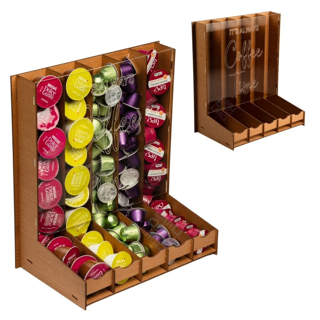 Organizador de Capsulas Com Visor de Acrílico Caramelo Porta Capsulas Cantinho do Cafe Torre Mdf