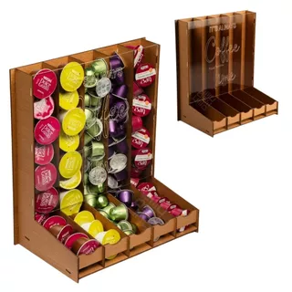 Organizador de Capsulas Com Visor de Acrílico Caramelo Porta Capsulas Cantinho do Cafe Torre Mdf