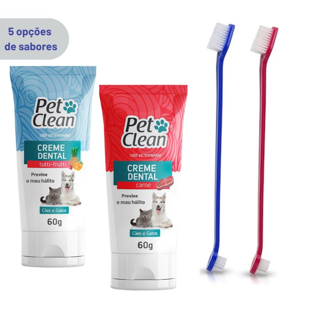 Kit 2 Escovas de Dente e 2 Pasta de Dente para Cachorros e Gatos Pet ...