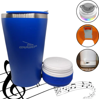Copo térmico Com caixa de som luz led 475 ML acabamento térmico com abridor de garrafas incluso