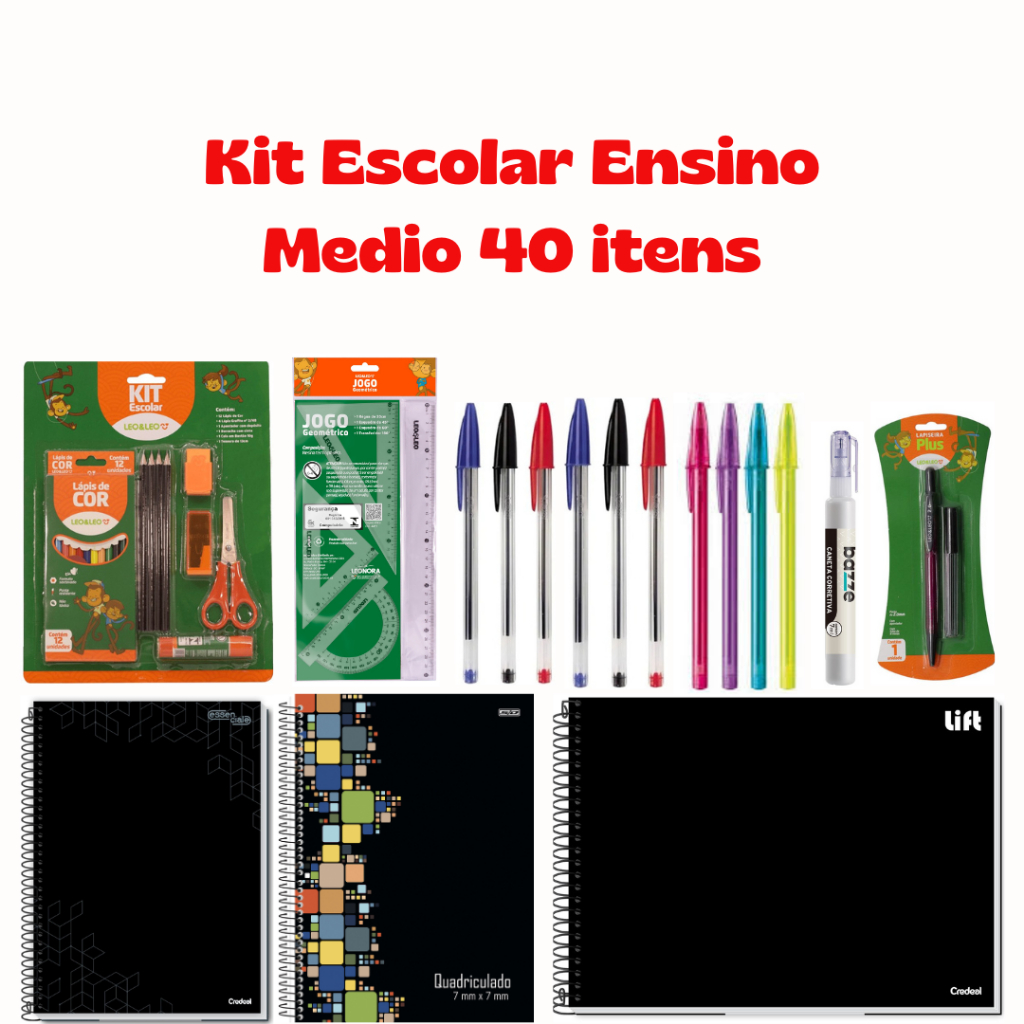 Kit Material Escolar Ensino Medio 40 Itens Volta as Aulas. | Shopee Brasil