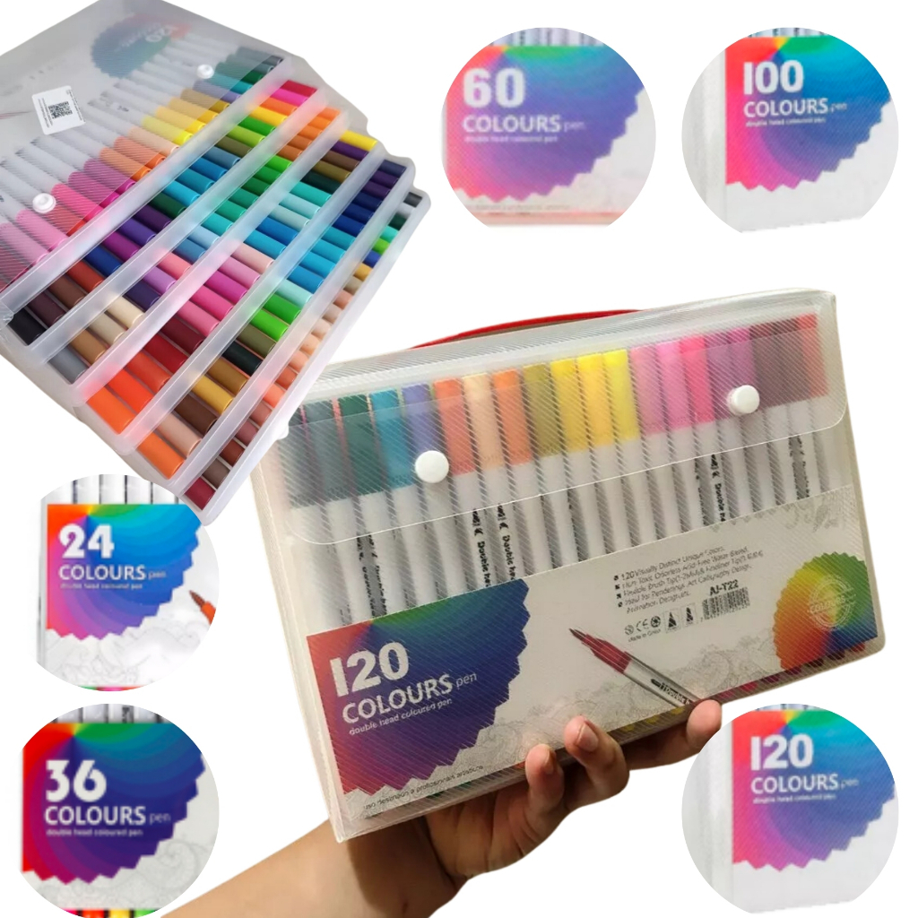 Canetinha coloridas Caneta Brush Marcador permanente Ponta dupla kit 24 ...