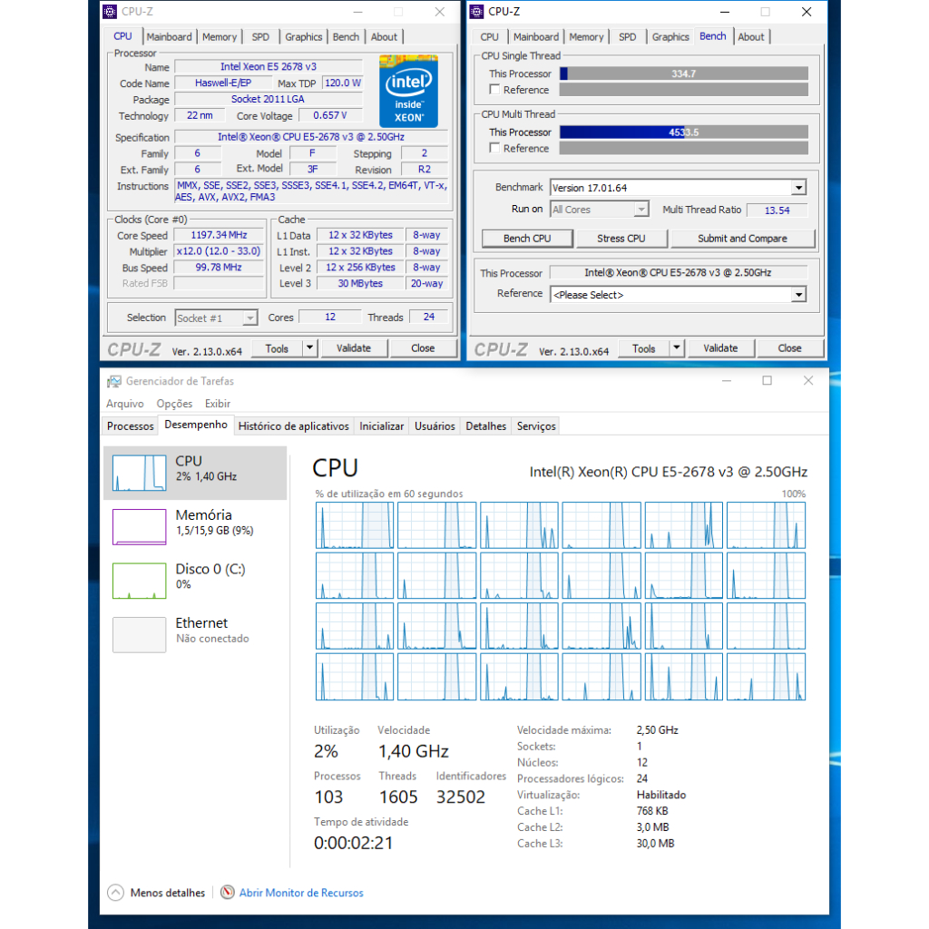 Processador Xeon E5 2678 V3 2.50/3.10Ghz 120W 14/28 LGA 2011