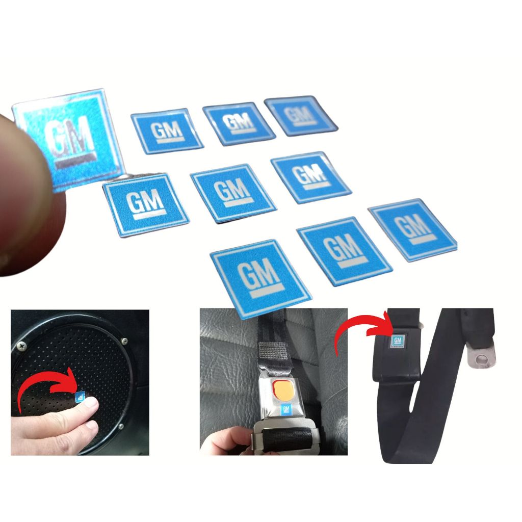 ADESIVO GM AZUL SELOS EMBLEMA METALIZADO / KIT 10 SELOS PADRÃO GM CINTO E TELA AUTO-FALANTE