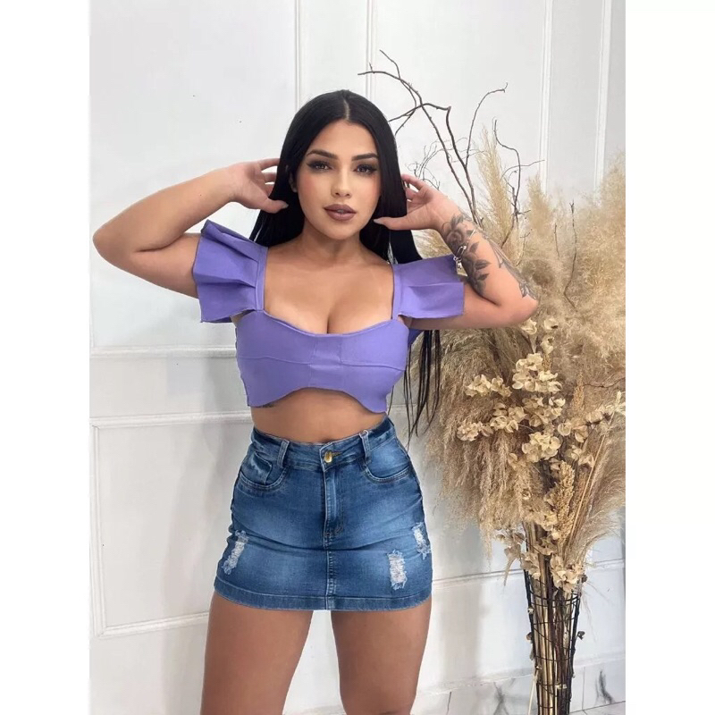 Saia Rodada Saia De Cintura Alta Com Cropped Conjunto Plus Size