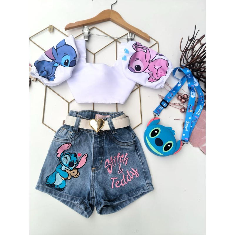 Conjunto Stitch Infantil Luxo,manga Bufante! 