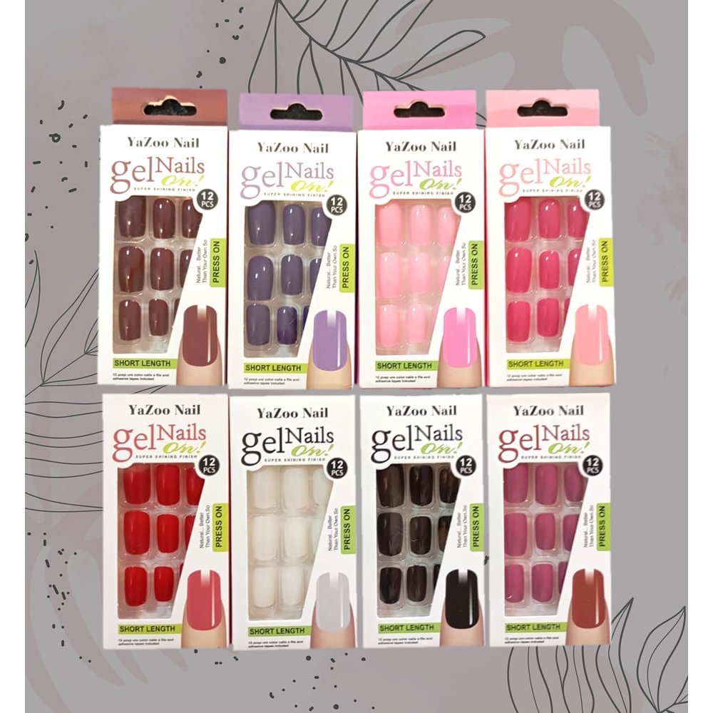 Unhas Postiças Autocolantes - Kit com 12 Unidades em Cores Sólidas 12 ...
