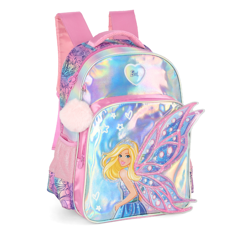 Mochila Escolar Barbie Holográfica Fada Ou Sereia - Luxcel 