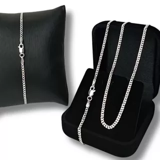 Kit Conjunto Corrente 60 cm e Pulseira Escama De Peixe Grumet Fina em Prata Pura legítima 925