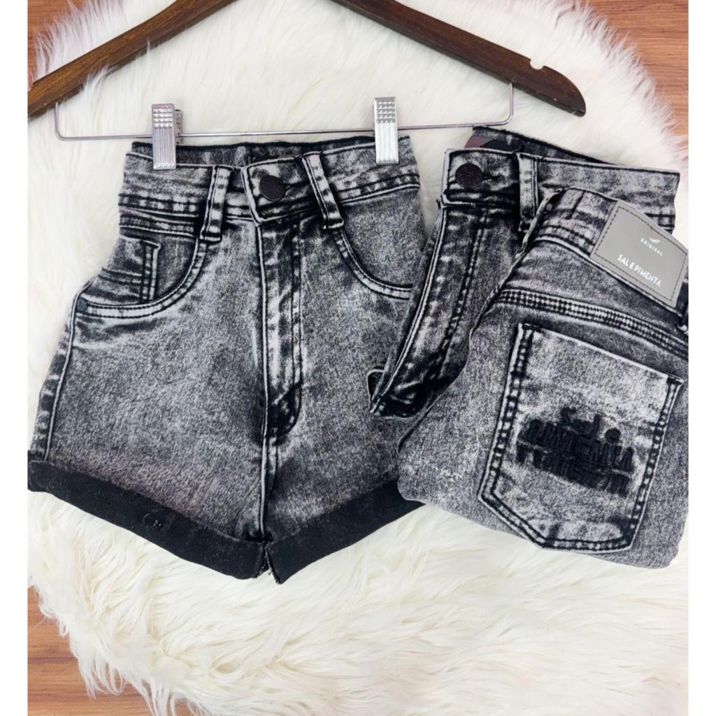 Short jeans feminino sal e pimenta com elastano linha premium